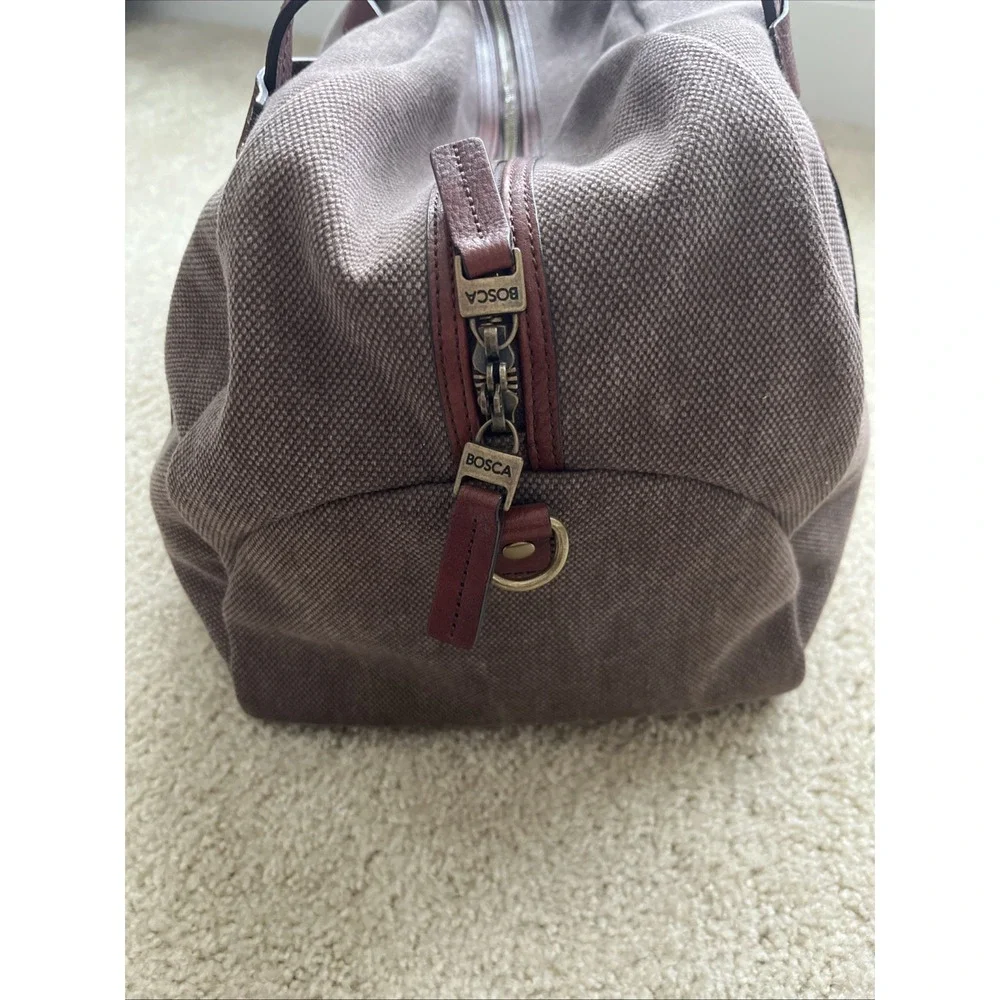 Bosca Mens Canvas Washed Leather Duffle Bag Brown Travel Weekend Bag with Strap